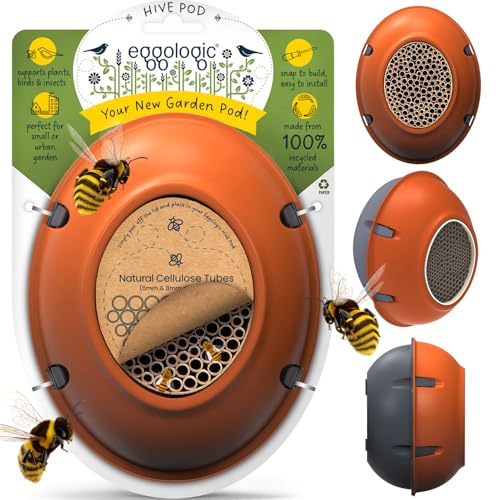 Eggologic Hive Pod Bee Hotel, Modernes Insektenhaus für Garten - Solitäres Bienenhaus mit natürlichen Niströhren, Wandmontierter Bienenkasten für Bestäuber, Stilvolles Bienenhaus für Draußen - Ernte Eggologic Hive Pod Bee Hotel, Modernes Insektenhaus für Garten - Solitäres Bienenhaus mit natürlichen Niströhren, Wandmontierter Bienenkasten für Bestäuber, Stilvolles Bienenhaus für Draußen - Ernte