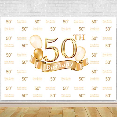 Glitter Gold and White Photo Studio Booth Background Adult Happy 50th Birthday Party