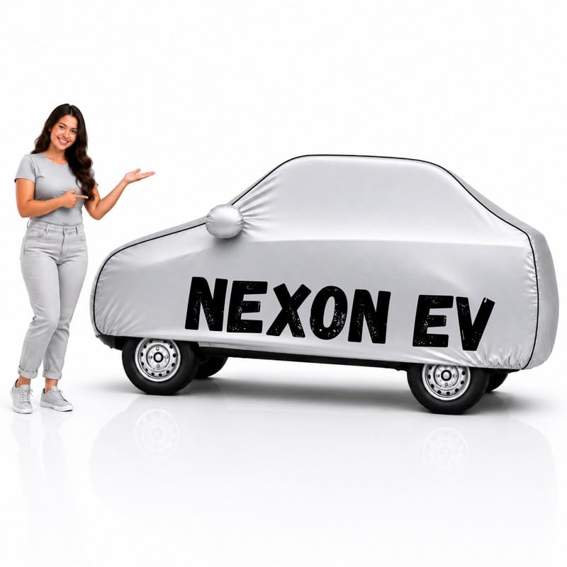 Image of Long-Life 100% Waterproof Nexon EV Car Body Cover for Dust & Rain, Compatible with All Models of Nexon EV Car Cover, Comes with Bird Droppings, Scratch, UV and Paint Protection - Silver