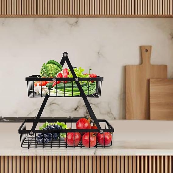 Image of Niyara Iron Metal Heavy Duty Stand Multistorage /Multipurpose Standing Rack, Bathroom Countertop Storage Shelf Cosmetic Organizer Holder Kitchen Spice Rack (V shape fruit basket)