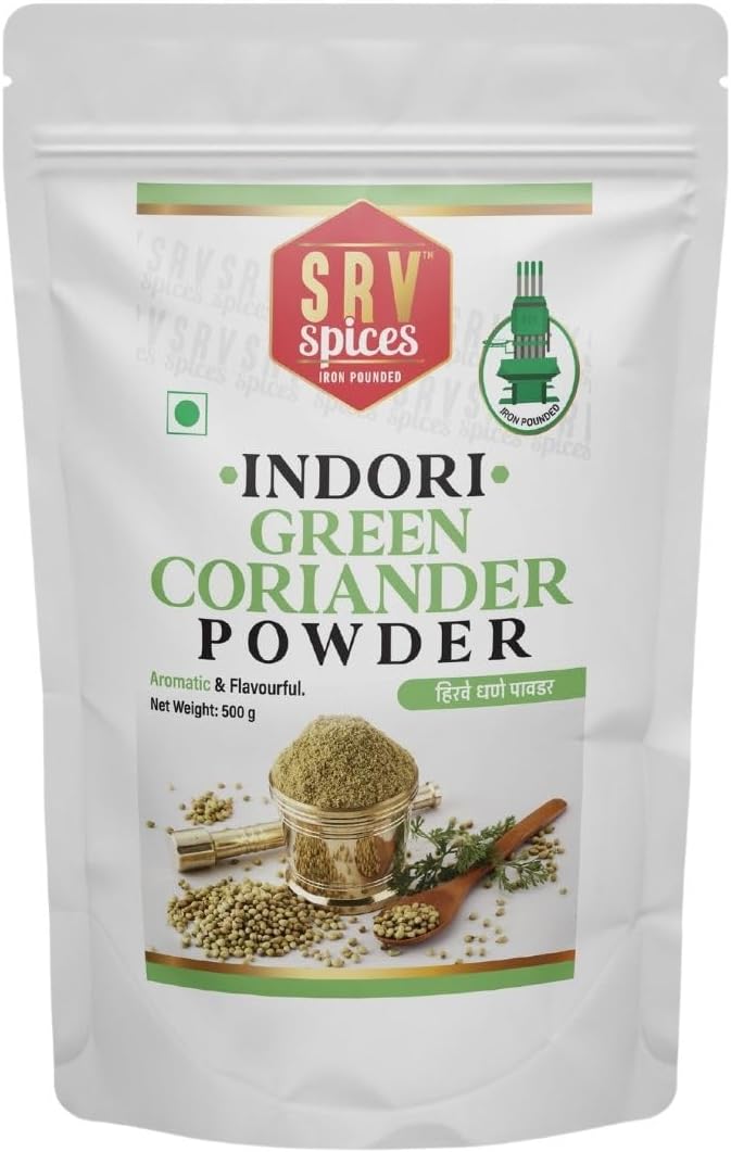 SRV Spices Iron Pounded Indoori Green Coariander/Dhaniya Powder With Natural OiL Aromatic (500 gm)