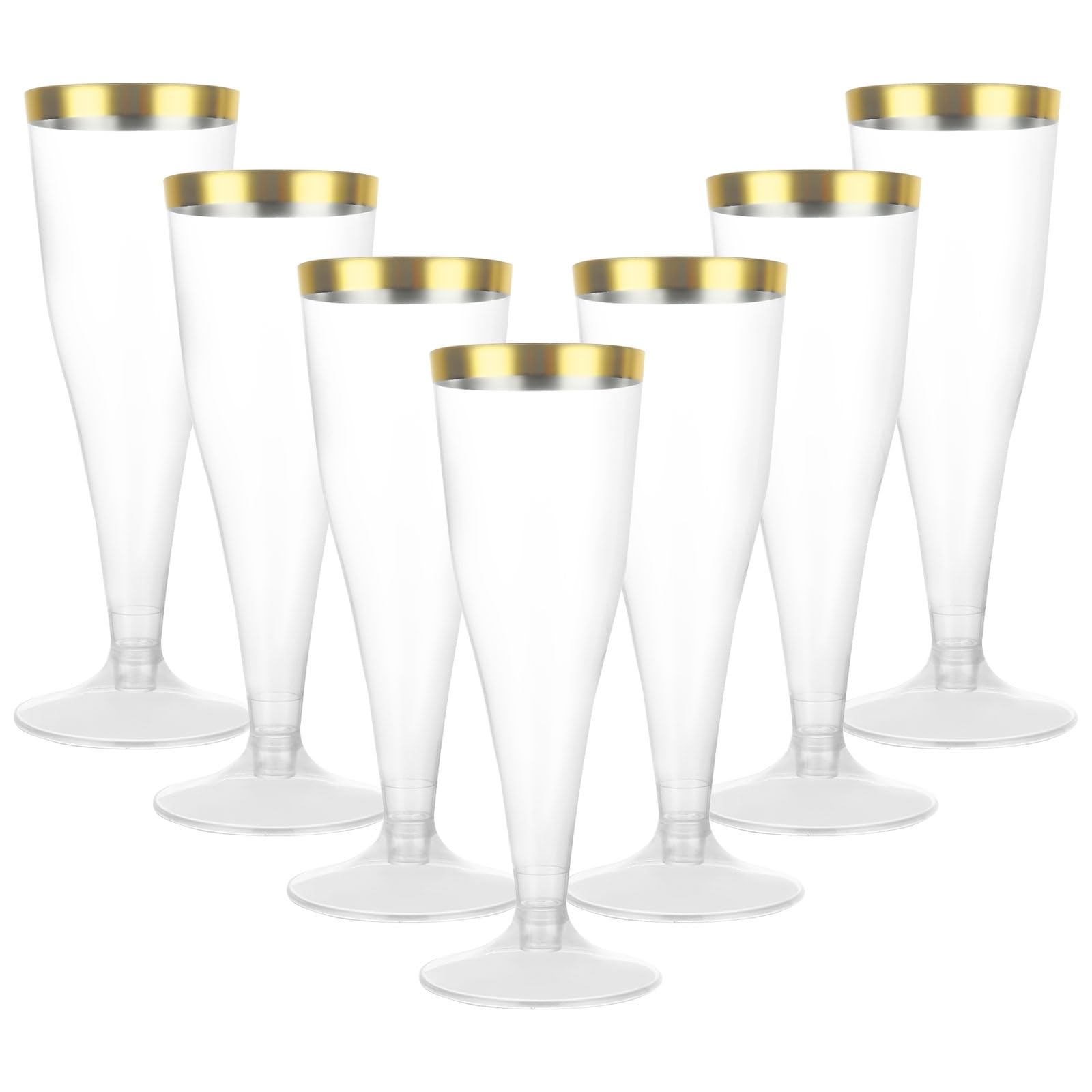 AKOLAFE 100Pack Plastic Champagne Flutes 4.5oz Plastic Wine Glasses with Gold Rim Reusable Prosecco Flutes Clear Plastic Champagne Glasses for Party, Wedding, Christmas, and Daily Use