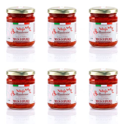 Nduja Bellantone 6X180g Creme Nduja di Spilinga - original aus Spilinga - scharfe Streichsalami mit 30% Chili aus Kalabrien im Glas