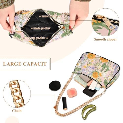 Clutch Shoulder Bags Tote Evening Purse Handbags for Women Orange Floral Flower Hobo Bags with Zipper Closure4