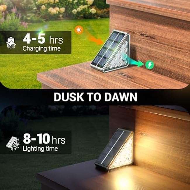 NIORSUN Solar Stair Lights Outdoor Waterproof IP67,6 Pack Solar Step Lights for Outside Auto On Off,Outdoor Stair Light for Steps,Patio,Yard,Porch,Front Door,Sidewalk,Deck Decor,Warm White