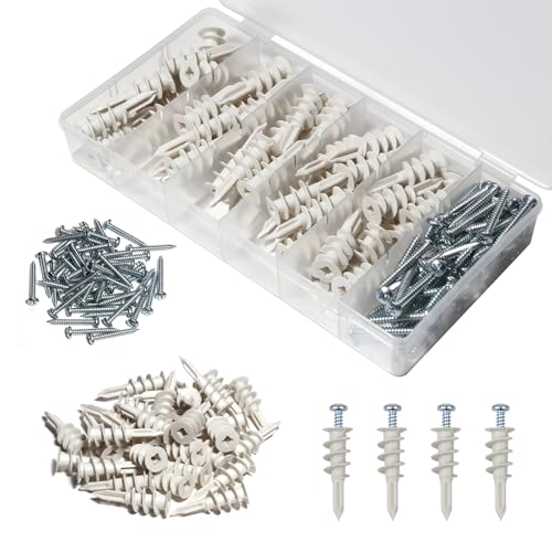 Lote de 100 tacos y tornillos para paneles de yeso #8 x 3,8 cm, gran anclaje de pared para paneles de yeso, soporta hasta 34 kg