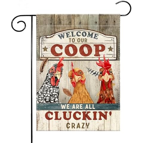Kilyhome Garden Flag Christmas, Chicken Coop Yard Flag Markers, Welcome Banner for Rustic Farmhouse, Funny Chicken Gifts Sign for Women Men Farmer Cover