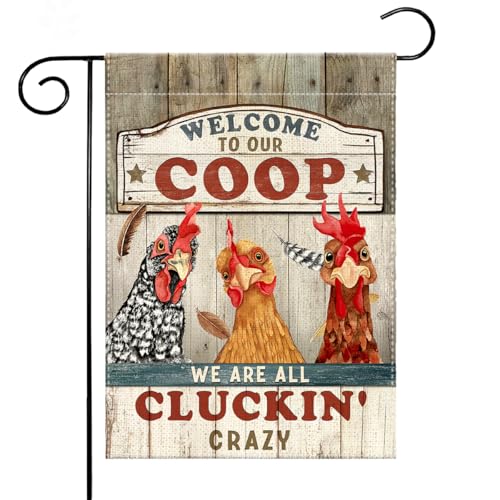 Kilyhome Chicken Garden Flag – Welcome to Our Coop Funny Chicken Flag, Rustic Farmhouse Chicken Coop Yard Decor, Funny Chicken Lover Gift for Farmer Women Men
