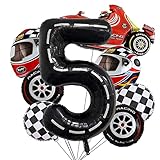 Stcomart 8 PCS Race Car Party Decorations, Black Number 5 Balloon Checkered Balloons Tire Balloons f