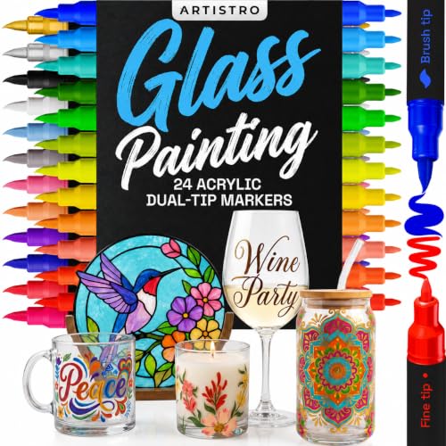 ARTISTRO 24 Glass Acrylic Paint Marker Pens - Glass Painting Kit