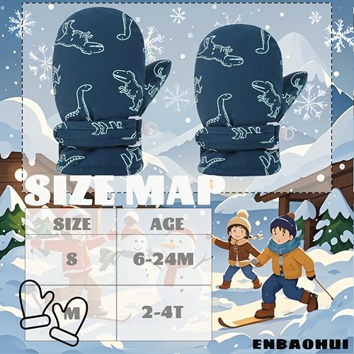 ENBAOHUI Baby GlovesToddler Snow Glove Waterproof Mittens Fleece Lined Winter Warm Glove Kids Snow Infant Ski Mitten for Baby Boys Girls Grey/Navy Blue 6-24Months