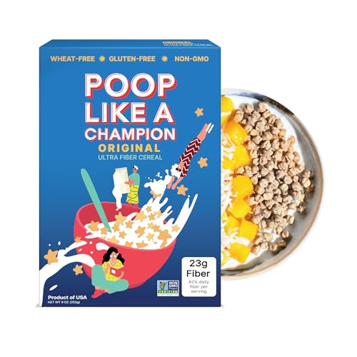 Poop Like A Champion Ultra High Fiber Cereal - Non GMO - Fiber Supplement - Corn Bran | Breakfast Essentials with Soluble Fiber, Insoluble Fiber & Psyllium Husk Powder