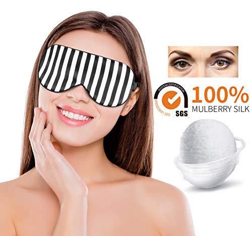 Natural Silk Sleep Mask, Super-Smooth & Soft Eye Mask with Adjustable Strap, Blindfold, Perfect Blocks Light, Pressure Free for A Full Night\'s Sleep (Black Stripe) - Thumbnail 2