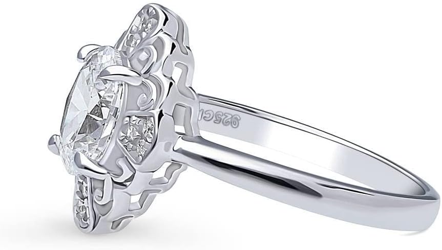 BERRICLE Sterling Silver Halo Wedding Engagement Rings Oval Cut Cubic Zirconia CZ Flower Ring for Women, Rhodium Plated Size 4-10