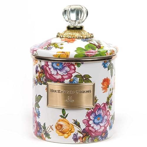 MacKenzie-Childs Flower Market Small Enamel Canister - White 5 dia., 4.75 tall by MacKenzie-Childs