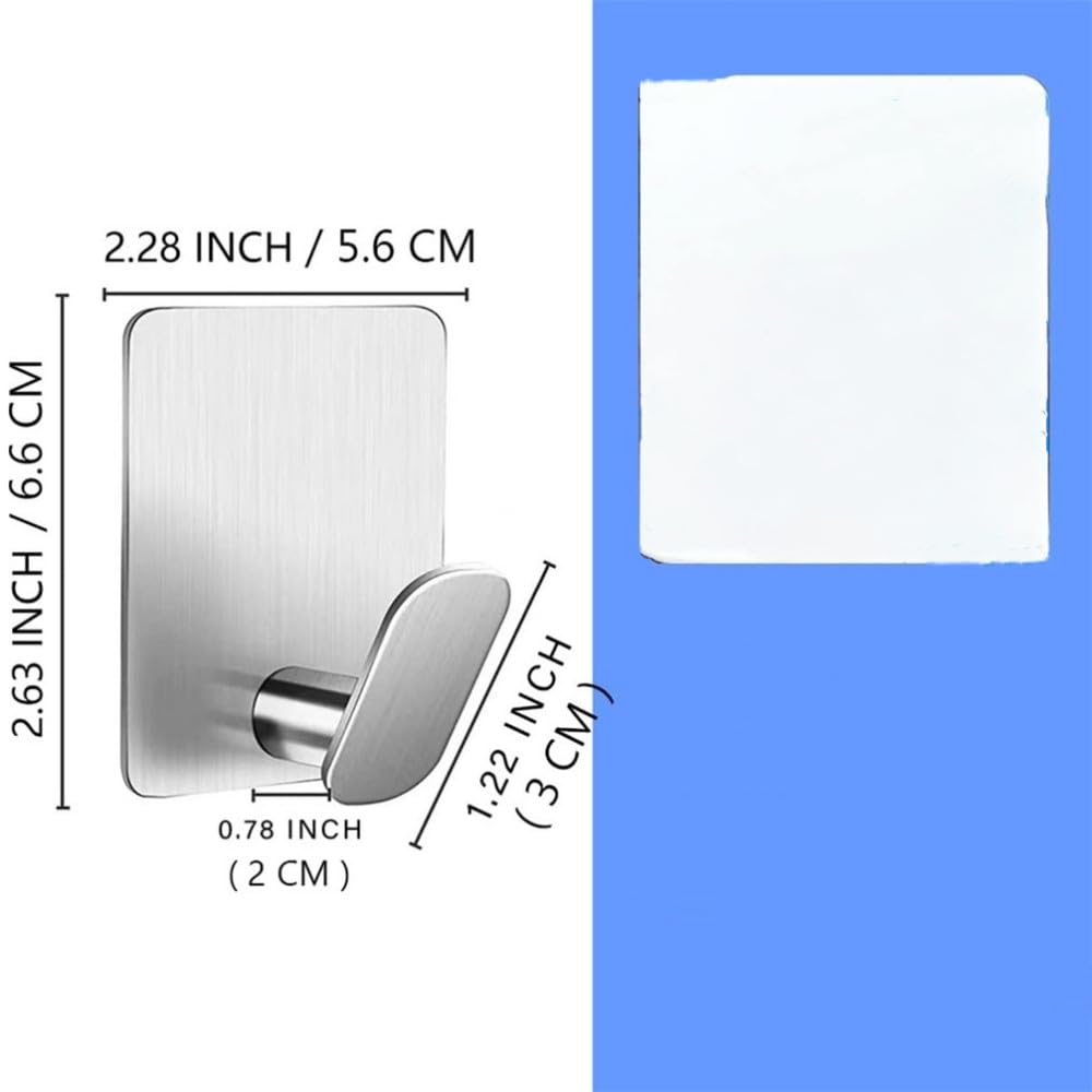 Ganchos adhesivos para toallas de pared, ganchos resistentes para colgar en la pared, colgar ropa, sombreros, baño, cocina, gancho para colgar de acero inoxidable 304, paquete de 4, plateado, 1