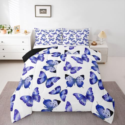 Image of Erosebridal Purple Butterfly King Size Comforter Set for Kids Teens Adults,Dreamy Princess Bedding Sets,Flying Butterflies Duvet Insert,Watercolor Oil Painting Quilt Bedroom Decor