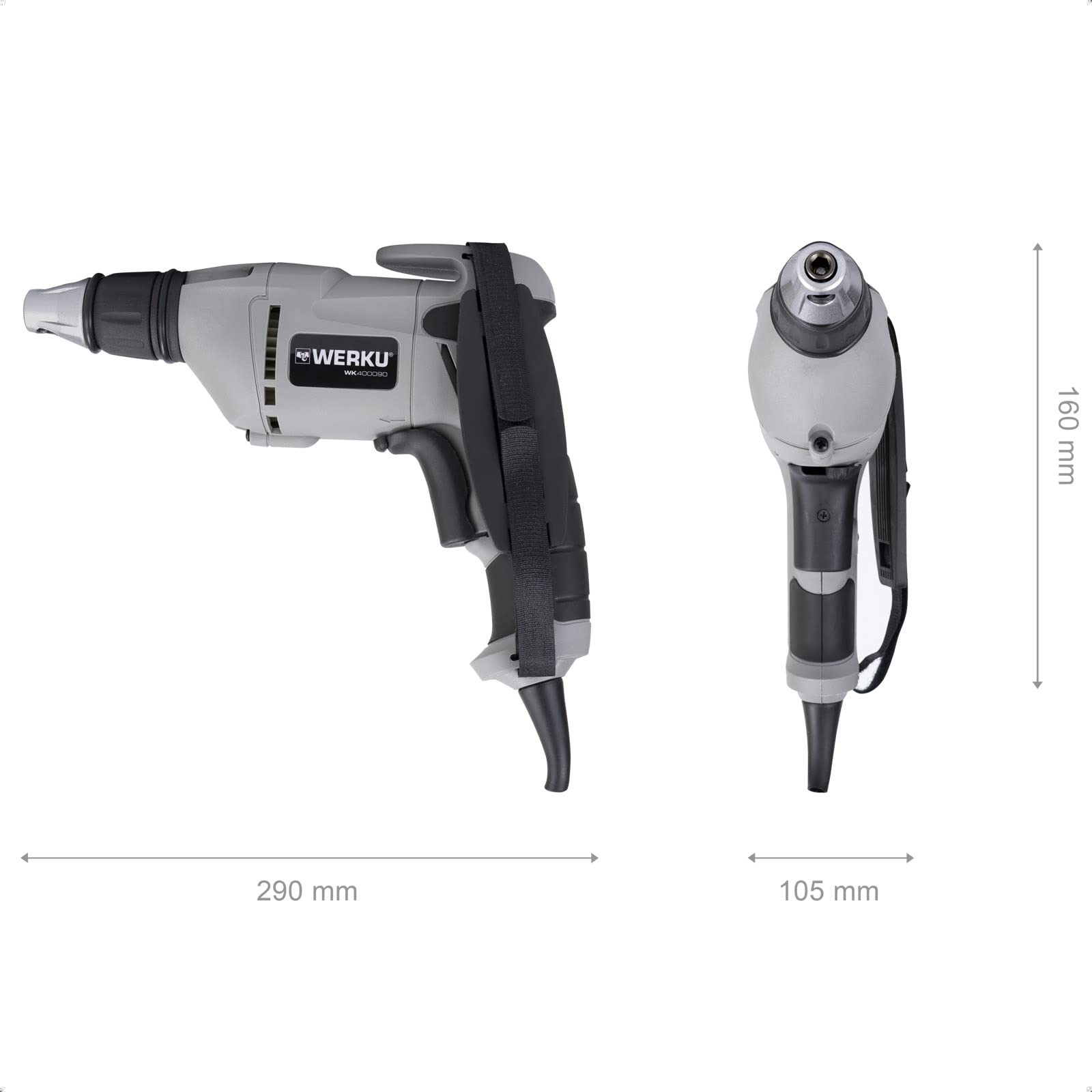 Werku WK400090, Atornillador Paneles-Placas Yeso, Calidad Profesional, Potencia 520 W, Portapuntas HEX-6, Incluye Correa Sujeción 2 Posiciones