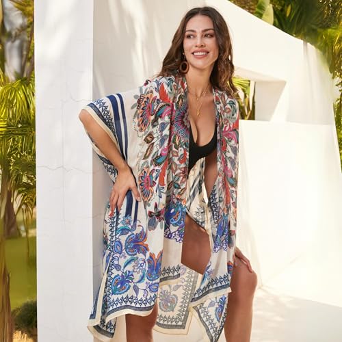 Isurrender Kimonos for Women Lightweight Swimsuit Coverup Boho Floral Beach Cover Ups for Swimwear Casual Summer Cardigan2