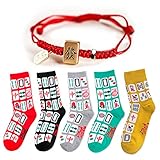 shiningsoul SHINININGSOUL Creative Mah Jong Print Novelty Cotton Crew Socks 5 Pairs for Men Women (Sizes 4–9), With Good Luck Mahjong Bracelet