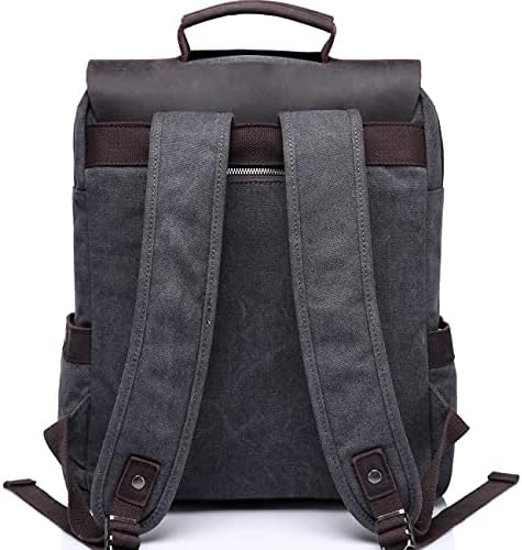 VASCHY Backpack for Men, Women Vintage Genuine Leather Canvas Rucksack for Work Travel School Fits 15.6 Inches Laptop Campus Book Bag Outdoor Recreation