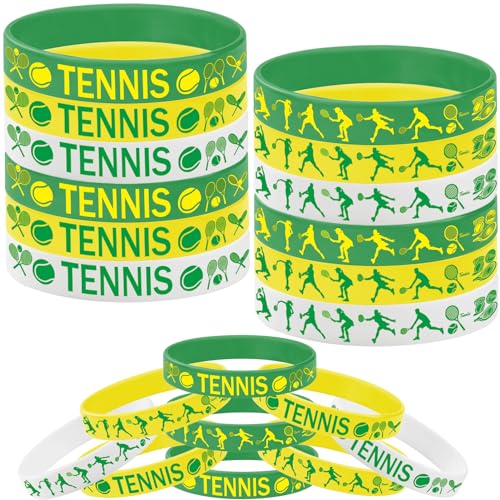 48PCS Tennis Rubber bracelets Silicone Wristbands Party Favors -Tennis Themed Party Supplies Decorations Sport Birthday Baby Shower Gifts