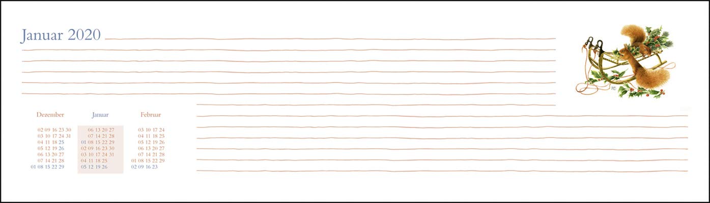 Bastin Wochenquerplaner. Tischkalender 2020. Wochenkalendarium. Spiralbindung. Format 32,5 x 9,3 cm