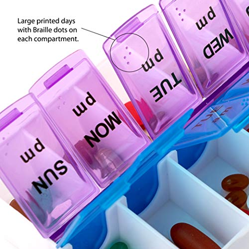 Pill Box Organizer Case, 14 Compartments, 7 Daily Am Pm Slot, 2 Times A Day, Weekly Dosis, Medicine Holder/Container, Ideal/Medication, Vitamin, Supplement, Medicine, Pills. Perfect Travel & Purse #TOP6