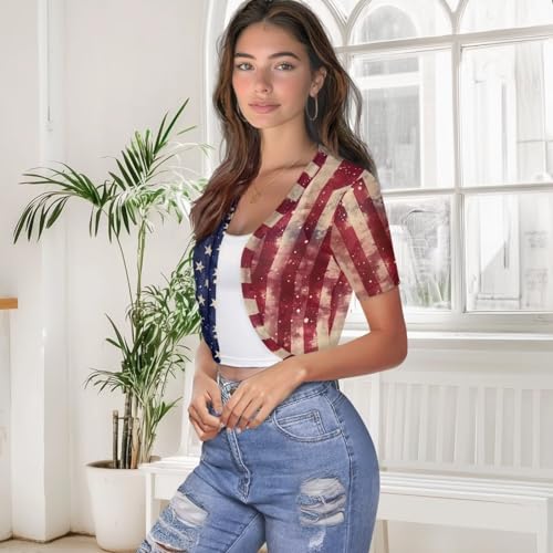 Image of Womens Short Sleeve Bolero Shrug Open Front Knit Cropped Cardigan Shoulder Cover for Dress Cute Casual Knit Cover Up