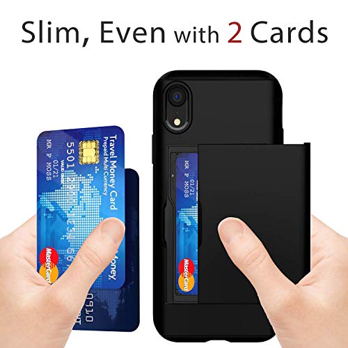 Supbec Iphone Xr Case With Card Holder And[ Screen Protector Tempered Glass X2Pack] I Phone Xr Wallet Case Cover With Shockproof Silicone Tpu + Anti-Scratch Hard Pc - Full Protective (Black) #TOP1