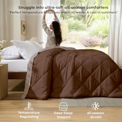 Image of AYKA Reversible AC Comforter 150 GSM Lightweight Microfiber Summer Blanket for Single Bed (60x90 Inches) | Soft Cooling Quilt, Breathable All Season Duvet for AC Room | Taupe & Brown