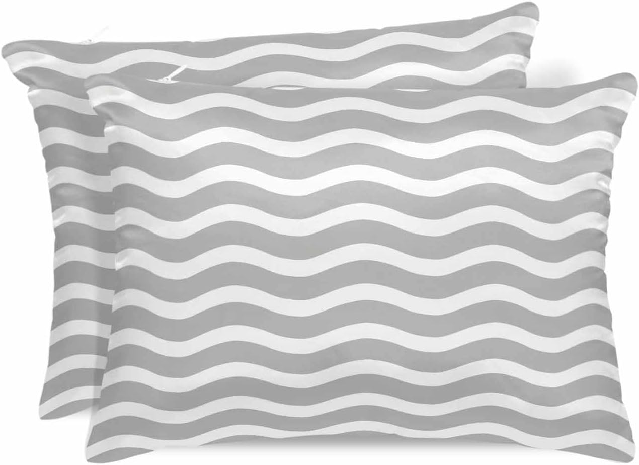 Ocean King Standard Pillow Cases Set of 2, Cream Water Ripple Striped Satin Pillow Case Cover with Smooth Hidden Zipper Closure, Soft Throw Pillow Covers Cases for Couch Sofa Home Decor 20 X 36 Inches