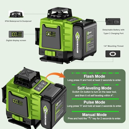 16 Lines Green Laser Level Kit -4x360° 4D Self-Leveling Cross Line Laser Level, Rotary Base and Accessories for Construction, Home Improvement and Picture Hanging,Portable Hard Carry Case Included… - Thumbnail 4