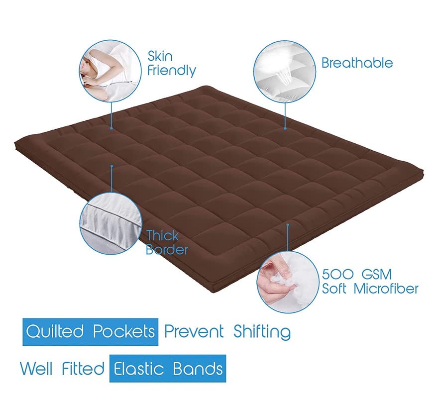 Image of Rajasthan Crafts Ultra Soft Microfiber Mattress Topper /Padding (Small Queen Bed (60inch x 72inch), Brown)