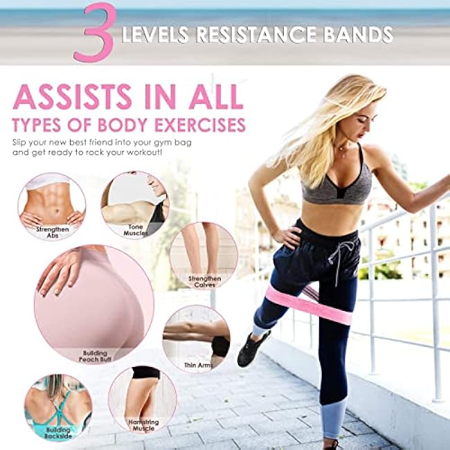 Resistance Bands for Legs and Butt - Fabric Exercise Set, Thick Wide Stretch Fitness, Non-Slip Workout Loop, Booty Hip Bands for Women at Home or Gym