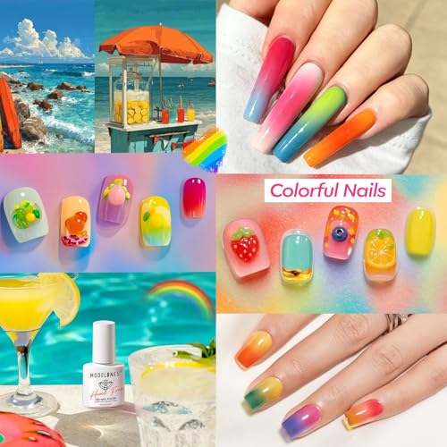 Image of modelones Gel Nail Polish Set, 6 Colors 2026 Summer Vivid Bright Rainbow LGBT Neon Jelly Gel Polish Hot Pink Red Blue Yellow Green Orange Sheer Translucent Effect Nail Polish Soak Off LED DIY Gift