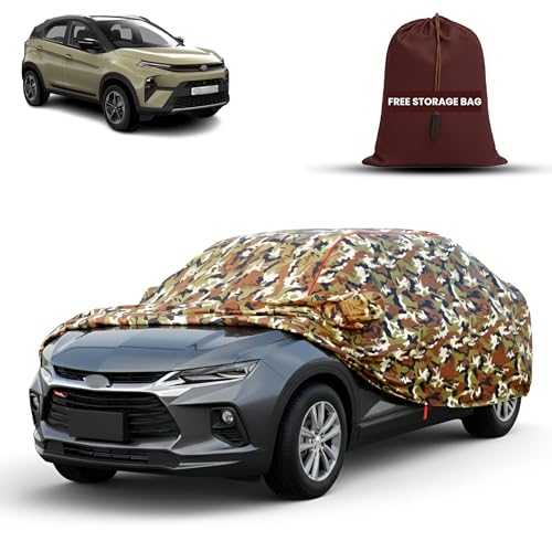 Image of MORNYRAY Car Cover for Tata Nexon | Fully Waterproof Car Body Cover | with Mirror & Antenna Pocket | Dustproof, Windproof & Anti-Scratch Lining, Camouflage