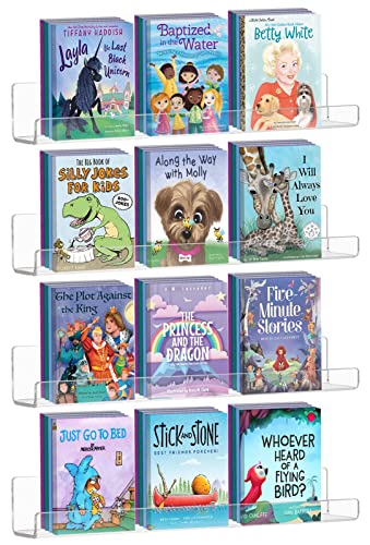 Ecoseao Acrylic Floating Shelf Clear Kids Wall Mounted Bookshelves, 4 Pack Invisible Display Shelf Organizer for Living Room, Bedroom, Bathroom, Kitchen (34.8x5.8x7.8 cm)