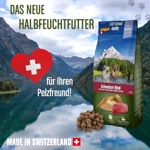 DeliBest Adult Sensitive Complete Dog Rind I Halbfeuchtes Futter für Hunde Adult I aus 100% Schweizer Rindfleisch I getreidefrei & ohne andere Zusätze I Hundefutter kaltgepresst I 4 kg