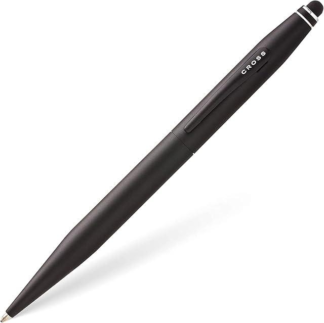 CROSS Tech2 Refillable Retractable Plastic Ballpoint Pen with Stylus, Medium Ballpoint, includes Premium Gift Box and Black Cartridge, 1 Pack, Satin Black (AT0652-1)