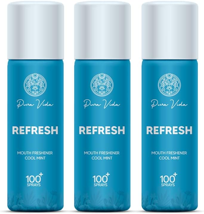 Pura Vida Refresh Ayurvedic Instant Mouth freshner Spray | Longlasting Freshness, Gumand Tooth Protection (Pocket Friendly)