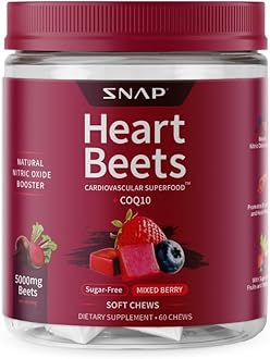 Heart Beets Organic Beet Root Soft Chews, Cardiovascular Support Supplement for Men & Women, CoQ10 & Red Spinach, Heart Health & Circulation Support, Sugar Free, Mixed Berry, 60 Chews