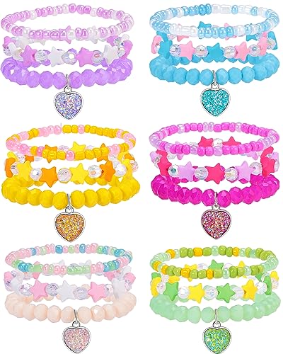 PinkSheep Bracelets for Kids Girls Pearl Bead Bracelets Teen Jewelry Set Party Favor Costume Princess Pretend Play,Beaded Stretch Charm Bracelet Set Bracelets Bulk