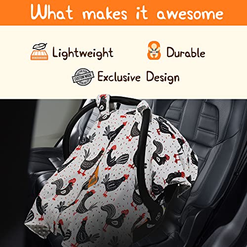 Image of Dear Baby Gear - Baby Car Seat Canopy - Infant Car Seats Covers - Carseat Canopies for Boys and Girls - Toddler Carseat Cover with Snap Opening (Black and Red Chickens /Gray Dot 40 inchx30 inch)