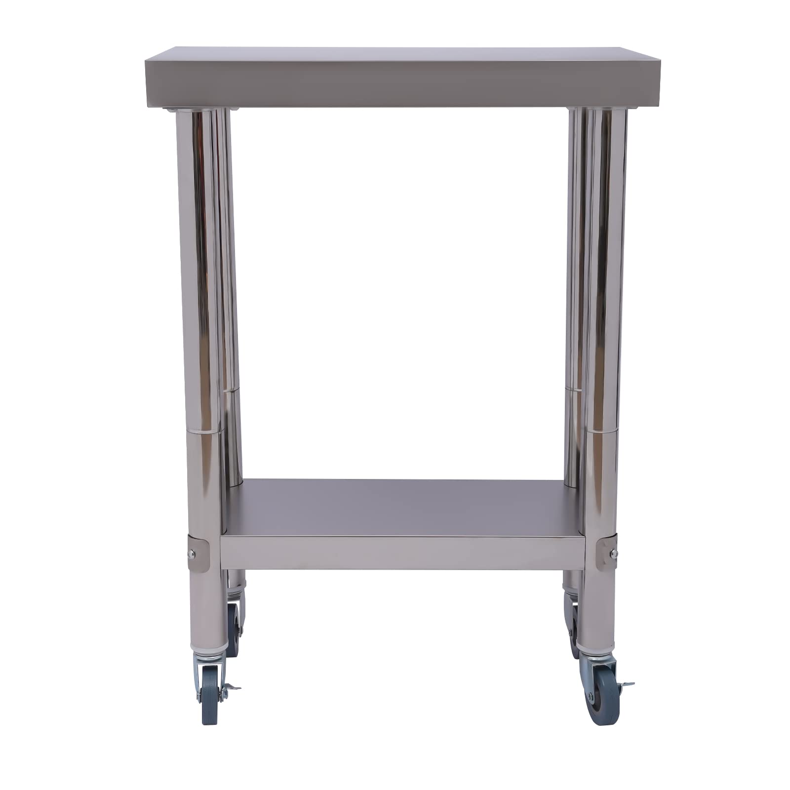 Tavolo di preparazione in acciaio inox, massimo 300 kg, 2 strati, tavolo in acciaio inox, con ruote e freni, tavolo da lavoro in acciaio inox, per ristoranti, hotel