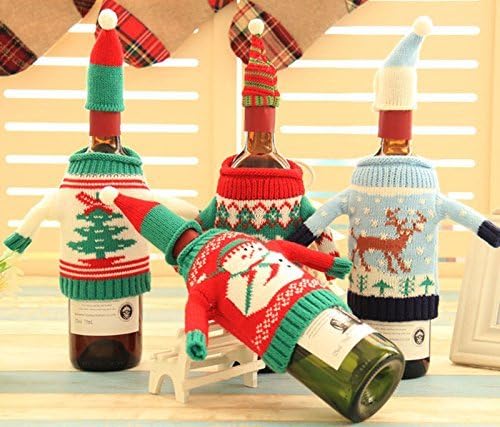[4 Pack] Starworld Christmas Wine Bottle Covers and Hats Kit with Knitted Sweater Set