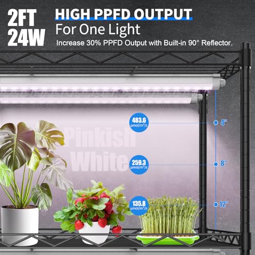 JESLED Waterproof Plant Grow Lights, 2FT Full Spectrum Grow Light for Seedling, Flowering & Fruiting, 144W(6 X 24W,900W Equiv), Linkable Grow Light Strip, Plug and Play, Pinkish White,6-Pack — view 3