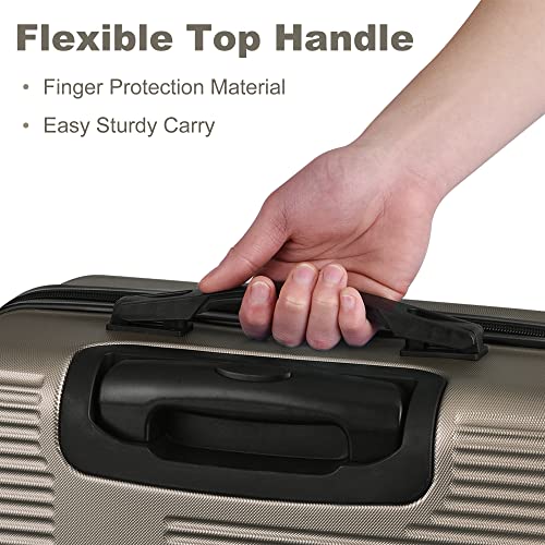 VANELC 3 Piece Luggage Sets with TSA Lock ABS, Durable Luggage Set, Lightweight Suitcase with Hooks, Spinner Wheels, Cross Stripe Luggage Sets 20in/24in/28in (Champagne, 3PCS)4