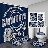 Namdeva 4PCS Sports Shower Curtain Set, American Football Navy Blue Texas Star Grey Helmet Quotes Ch