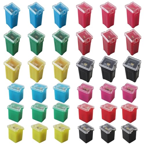 Kit de 36 fusibles para automóvil Vicue: fusibles microcartucho tipo alto/estándar y bajo perfil, 20 A, 30 A, 40 A, 50 A, 60 A y 80 A, para Ford, Chevrolet, Nissan, Toyota, camionetas, autos y SUV miniatura 1